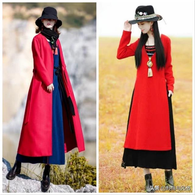 秋天原野人像照，红黄蓝三种颜色的长裙挑什么颜色？搭配什么饰物最上镜？